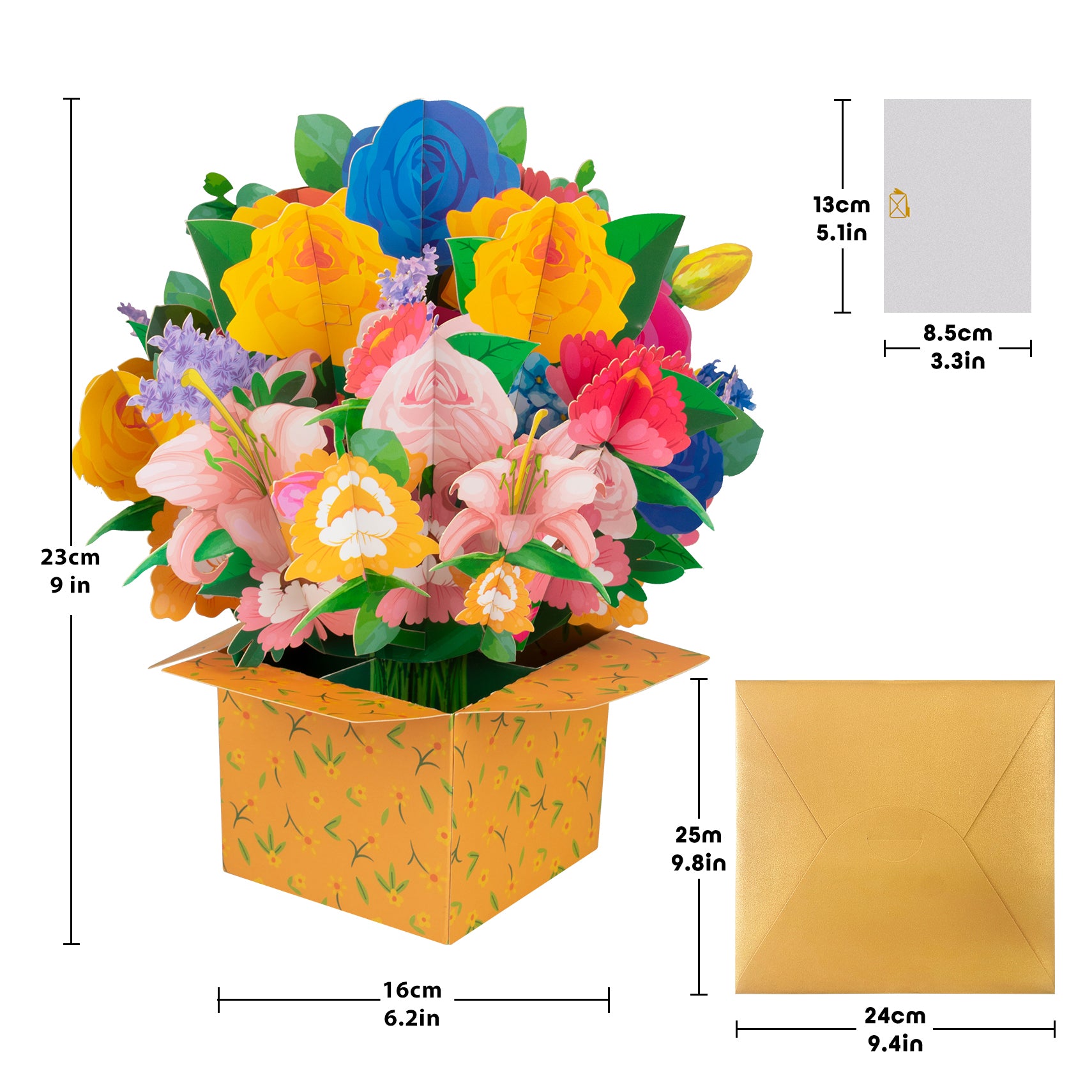 Разноцветный букет роз в коробке Цветы Pop Up Card