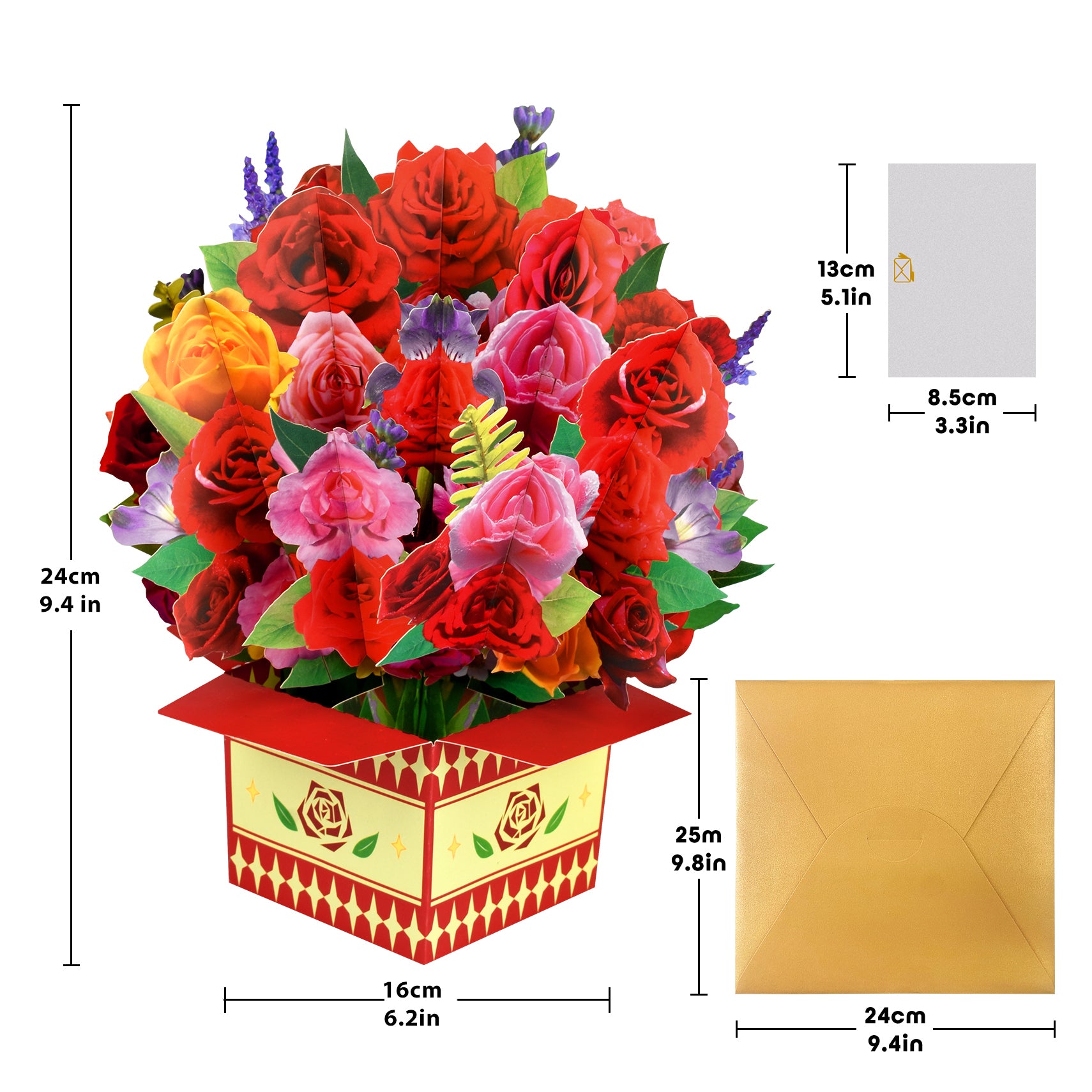 Букет роз в коробке с цветами Pop Up Card
