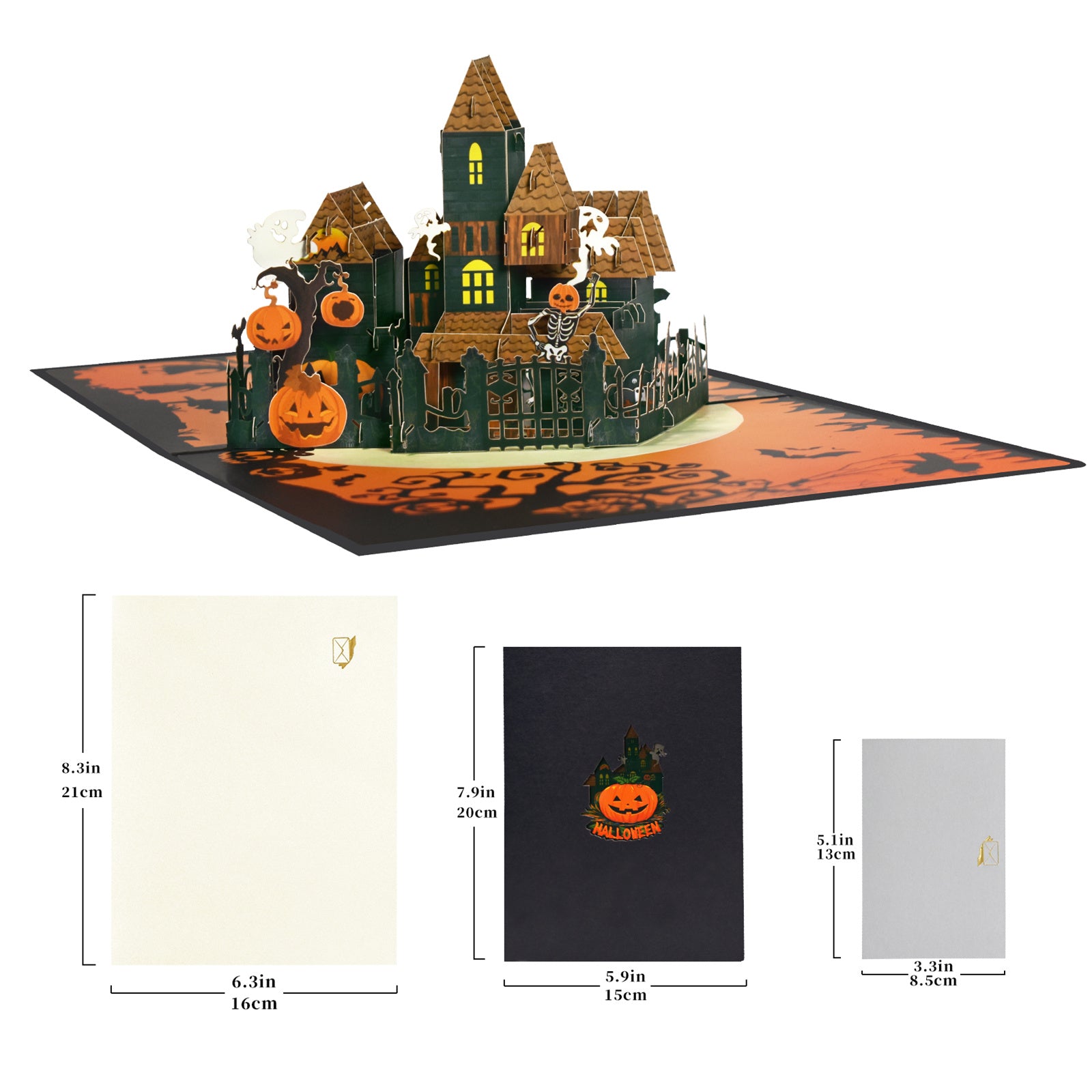 Halloween castle Pop-up Card - 3D Greeting Card. with Envelope & Blank Notecard