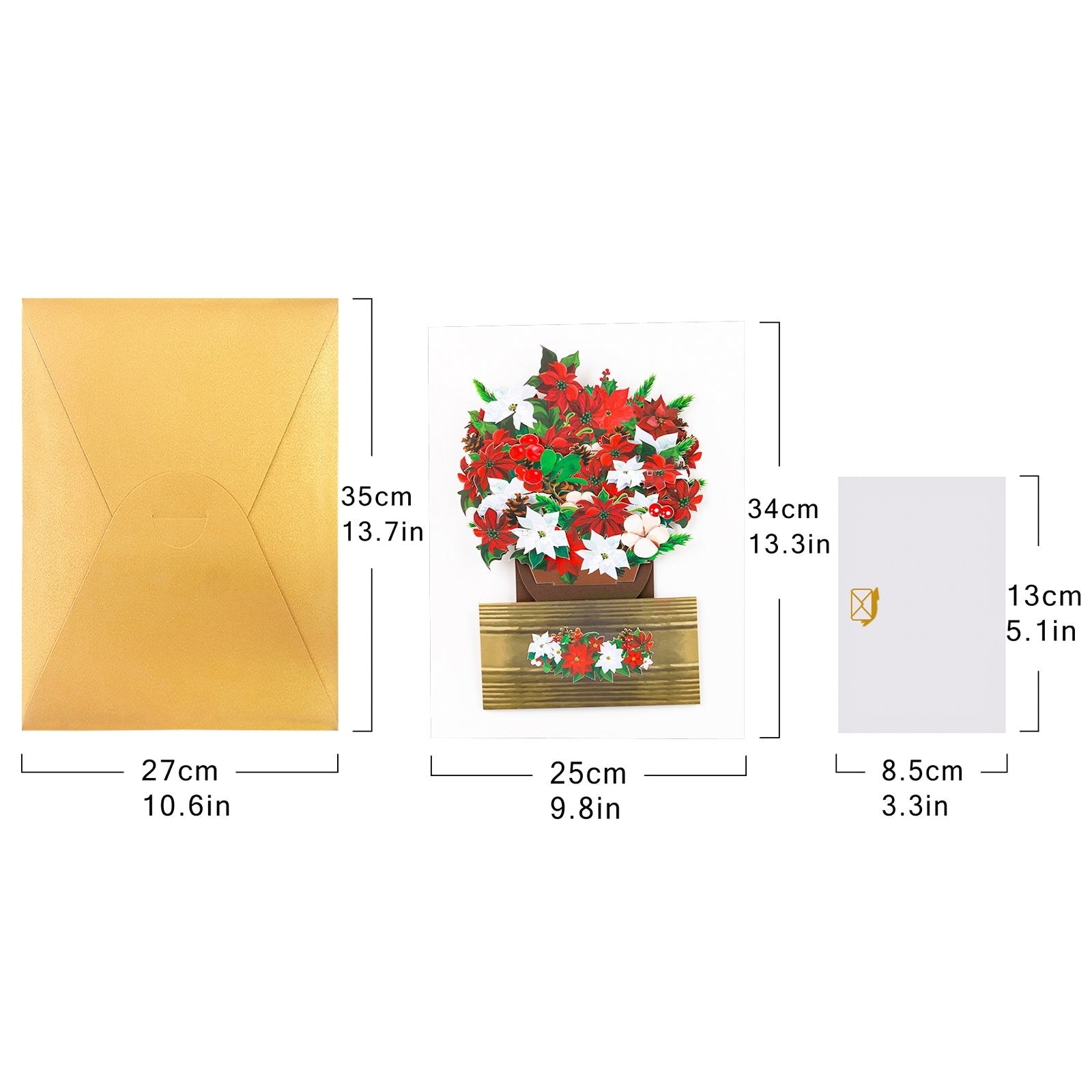 3D Christmas Pop-up Bouquet - 3D Holiday Greeting Card with Envelope & Notecard Magic Ants