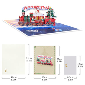 Pop Up Christmas Train Card - Handmade 3D Holiday Greeting with Envelope & Blank Notecard Magic Ants