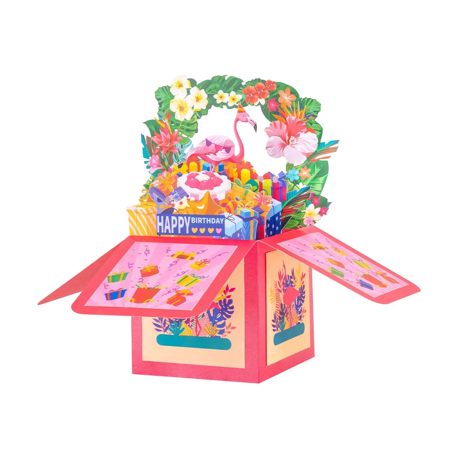 Birthday Celebration Box Pop Up Card - 3D Flamingos Birthday Gift Box Design | Handmade Birthday Keepsake Gift Magic Ants