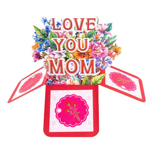 Flower Box 3D LOVE MOM Pop Up Card - 3D Bouquet Box | Handmade 3D Card | Unique Gift for Mother's Day, Birthday Magic Ants