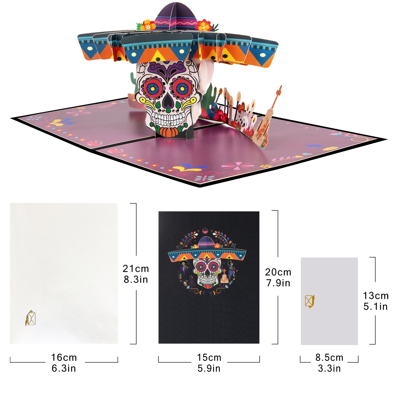 Day of the Dead Pop Up Card - 3D Dia de los Muertos Greeting Card with Envelope