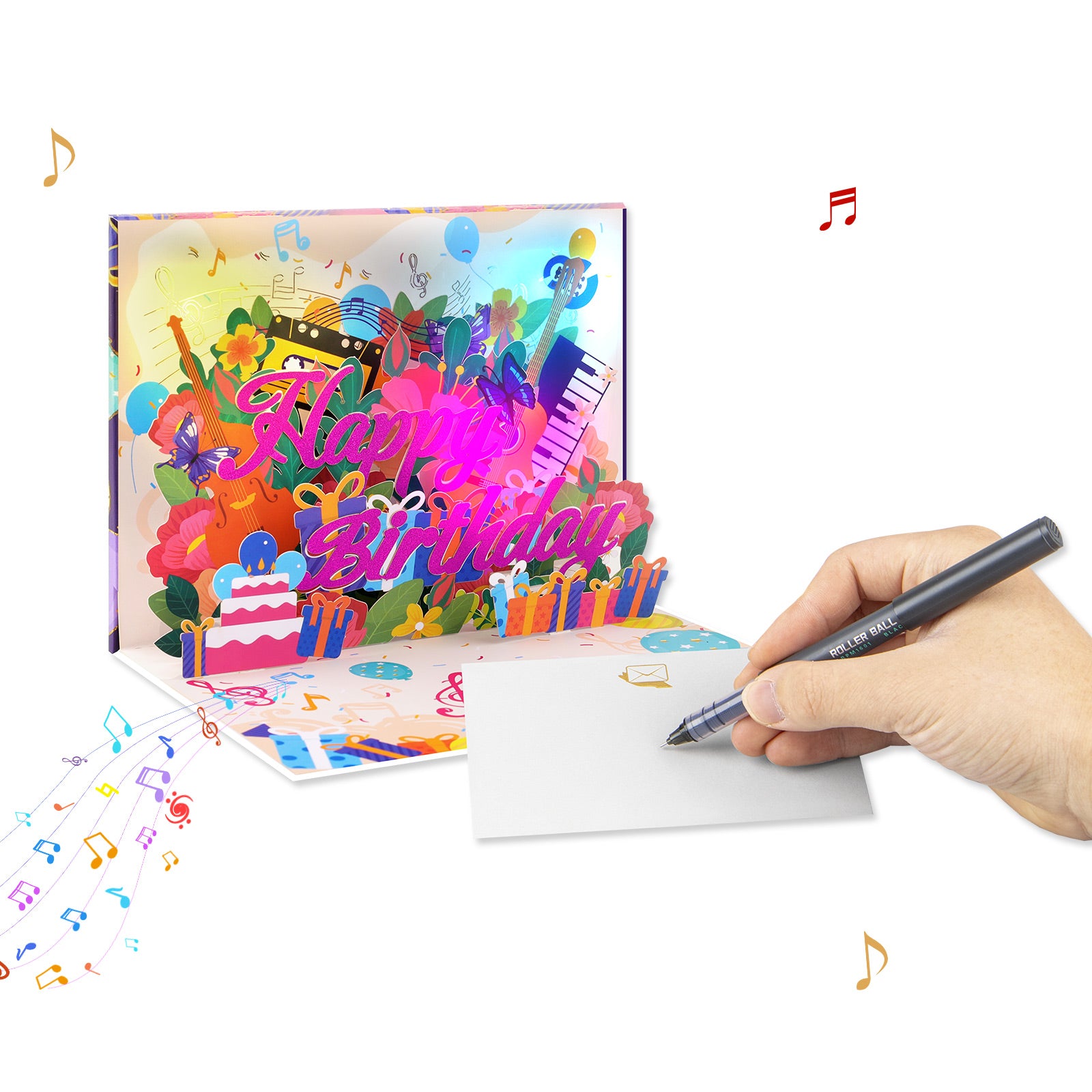 Musical Birthday Pop-Up Card with Flower Scene Magic Ants