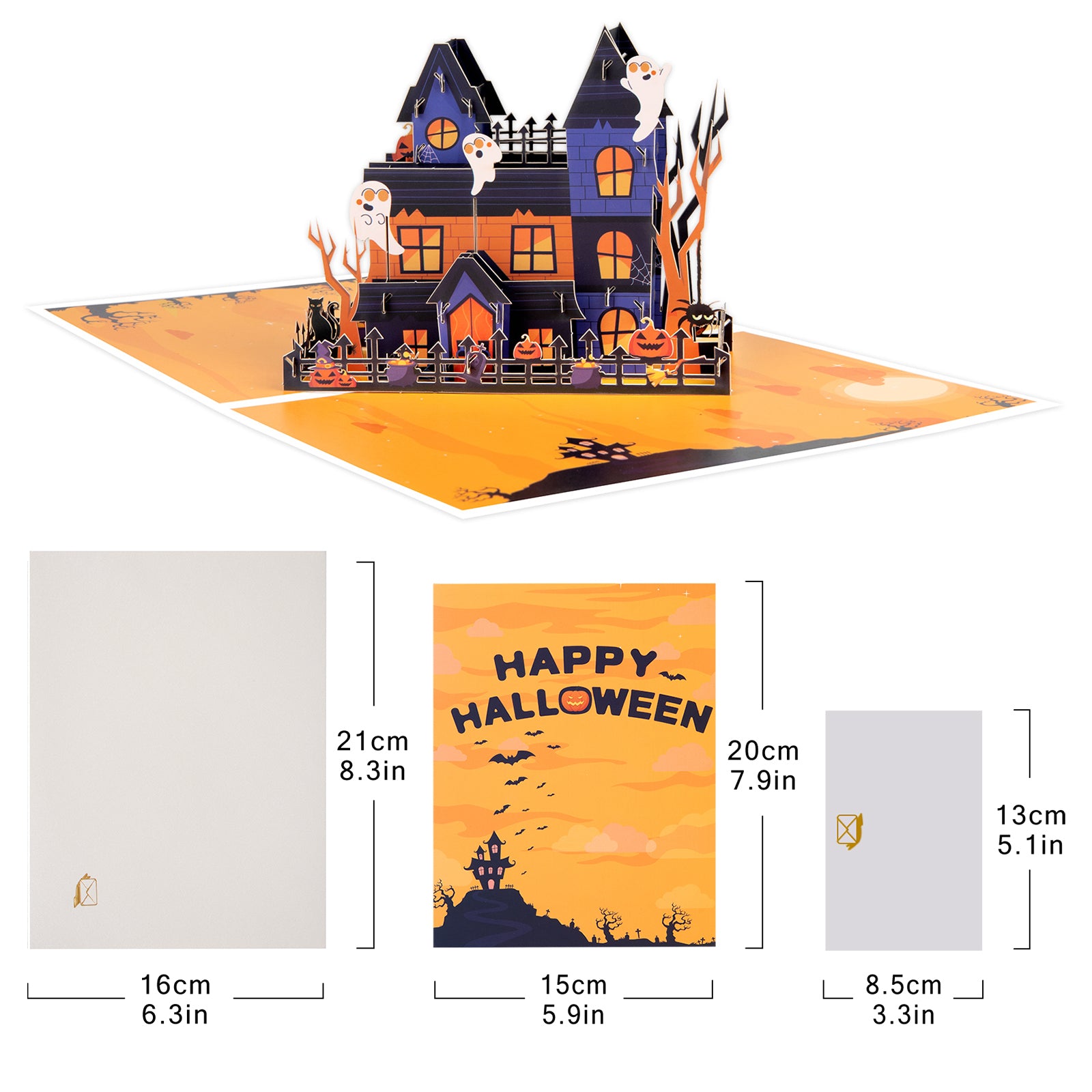 3D Halloween Card - Pop Up Greeting with Envelope & Blank Notecard