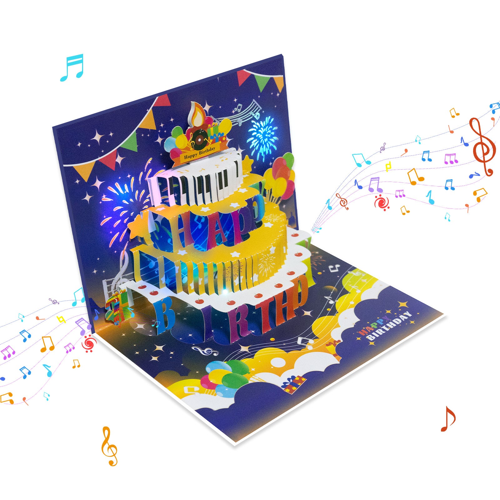 Musical Birthday Pop-Up Card with Piano Cake Magic Ants
