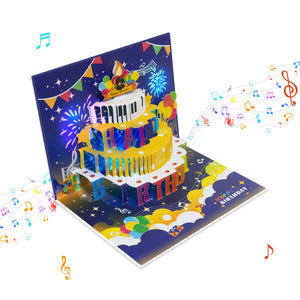 Musical Birthday Pop-Up Card with Piano Cake Magic Ants