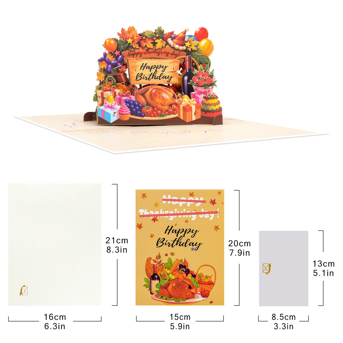 Funny Birthday Pop-Up Card - Crossed-Out Thanksgiving & Turkey Feast