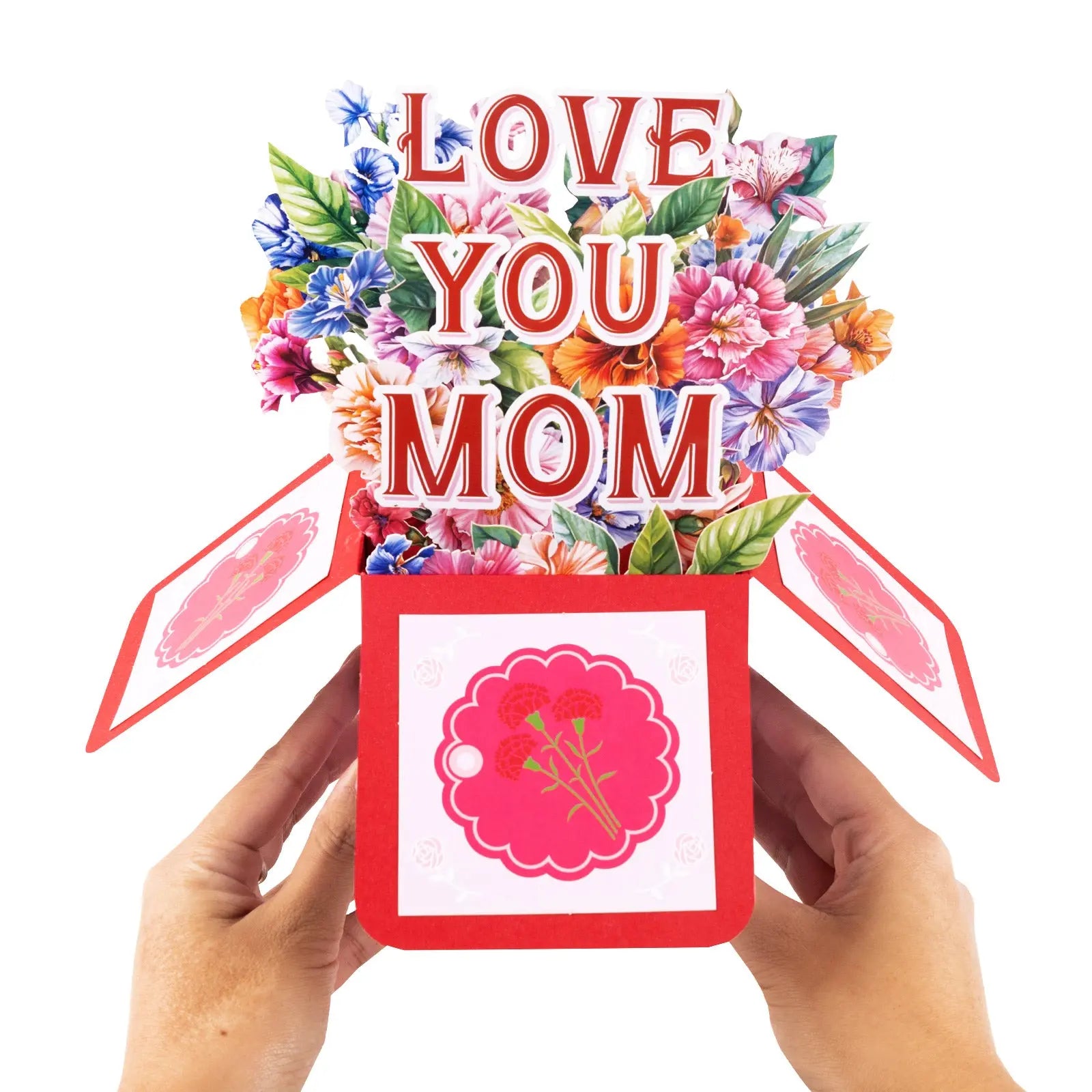 Flower Box 3D LOVE MOM Pop Up Card - 3D Bouquet Box | Handmade 3D Card | Unique Gift for Mother's Day, Birthday Magic Ants