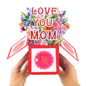 Flower Box 3D LOVE MOM Pop Up Card - 3D Bouquet Box | Handmade 3D Card | Unique Gift for Mother's Day, Birthday Magic Ants