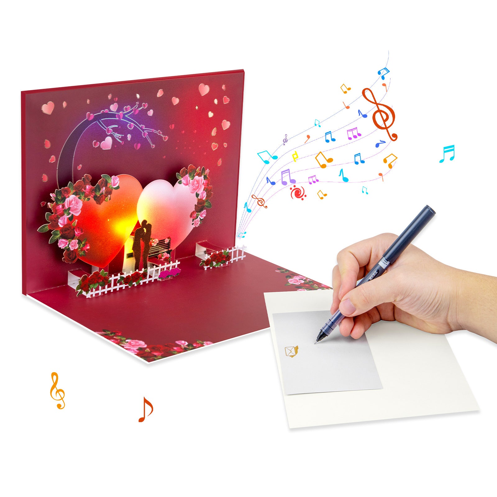 Luxury Musical 3D Pop-Up Valentine's Day Card – Pink Love Explosion with Romantic Instrumental Melody & Colorful Twinkling Lights Magic Ants