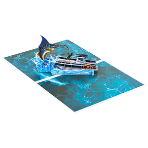 Fishing-Themed Pop-Up Card for Retirement, Birthday | 3D Yacht and Marlin Scene Design Magic Ants