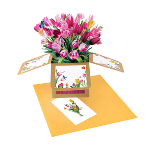 Birthday Flowers Pop Up Card - 3D Tulips Bouquet Box Card | Handmade Birthday Keepsake Gift Magic Ants