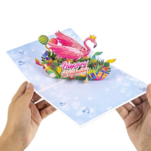Flamingo Birthday Pop-Up Card Tropical Design Magic Ants