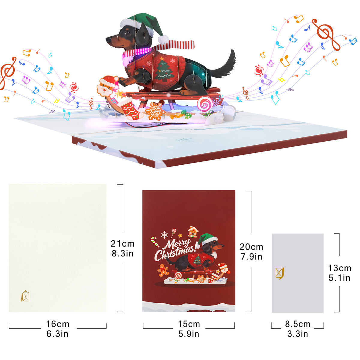 Dachshund Sled 3D Musical Pop-Up Christmas Card