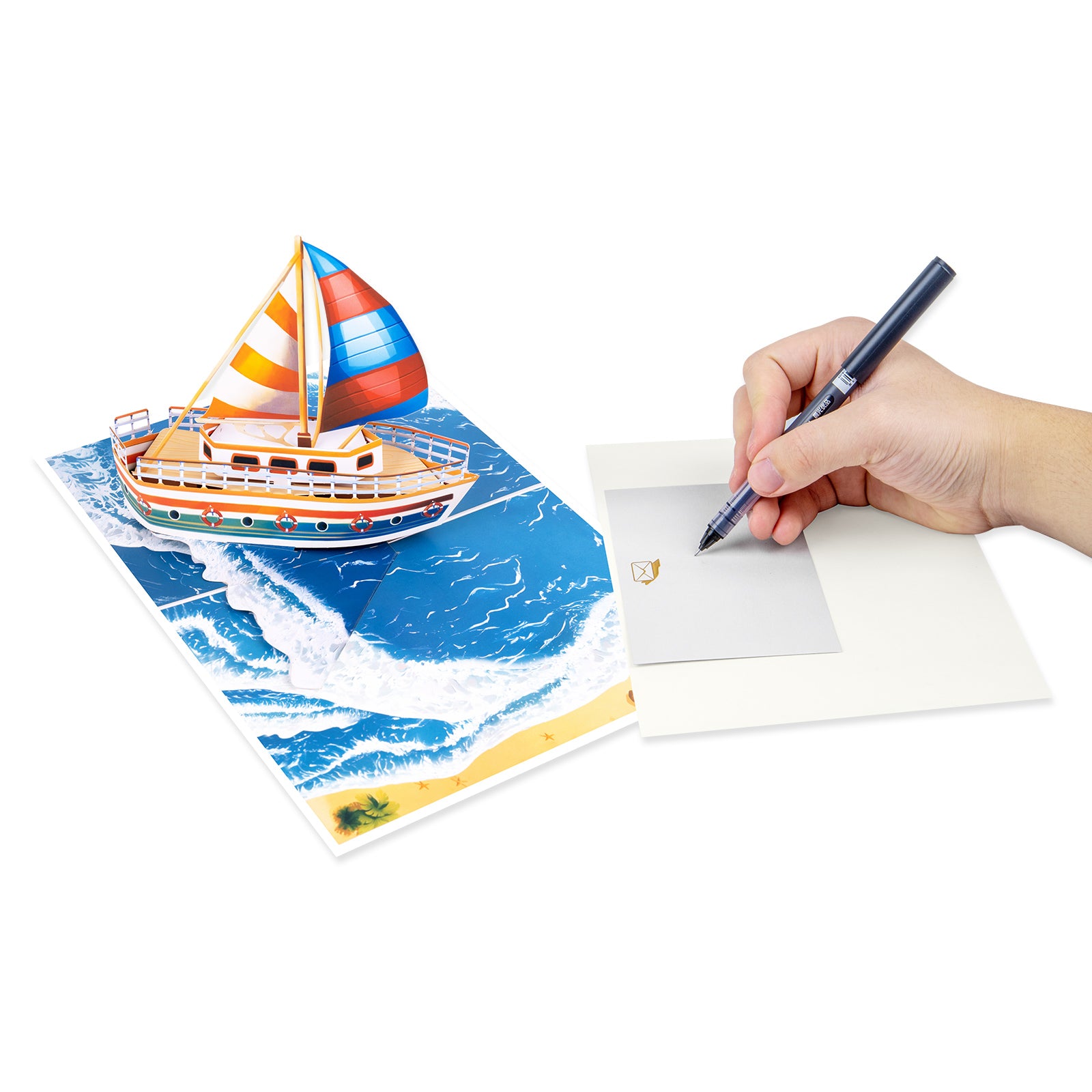 Colorful Sailboat Pop Up Card - 3D Ocean Sailing Greeting Card, Nautical Gift with Envelope & Notecard Magic Ants