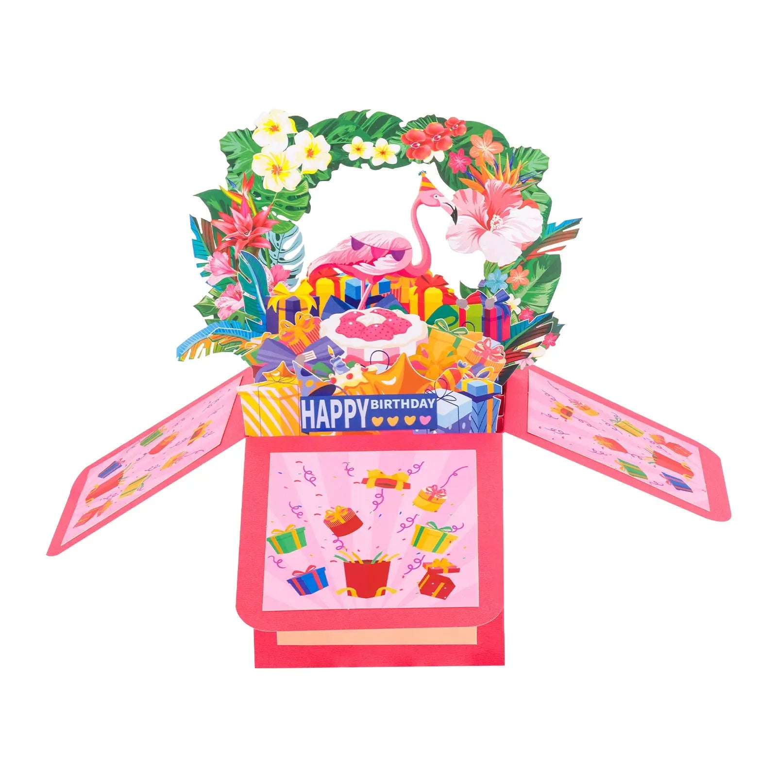 Birthday Celebration Box Pop Up Card - 3D Flamingos Birthday Gift Box Design | Handmade Birthday Keepsake Gift Magic Ants