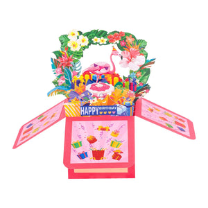 Birthday Celebration Box Pop Up Card - 3D Flamingos Birthday Gift Box Design | Handmade Birthday Keepsake Gift Magic Ants