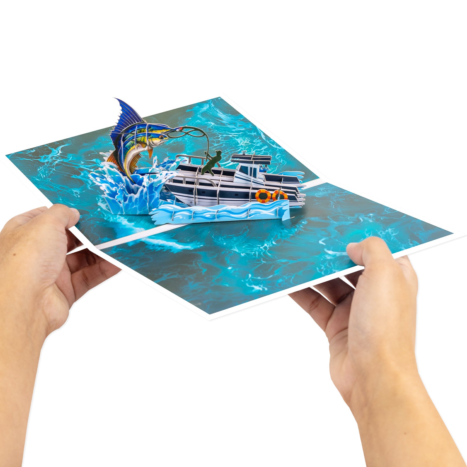 Fishing-Themed Pop-Up Card for Retirement, Birthday | 3D Yacht and Marlin Scene Design Magic Ants