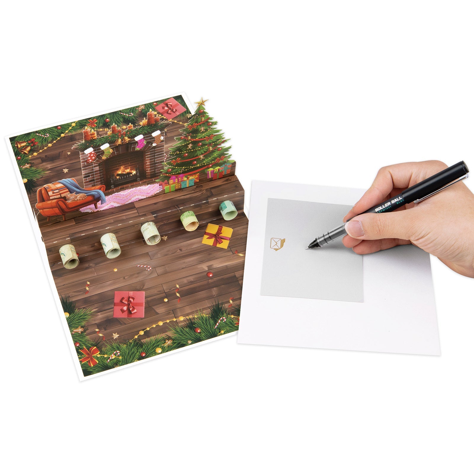 Christmas Pop Up Money Gift Card - 3D Holiday Greeting Card with Cash Holder - 3D Christmas Fireplace Design for Cash Gifts and Seasons Greetings Magic Ants