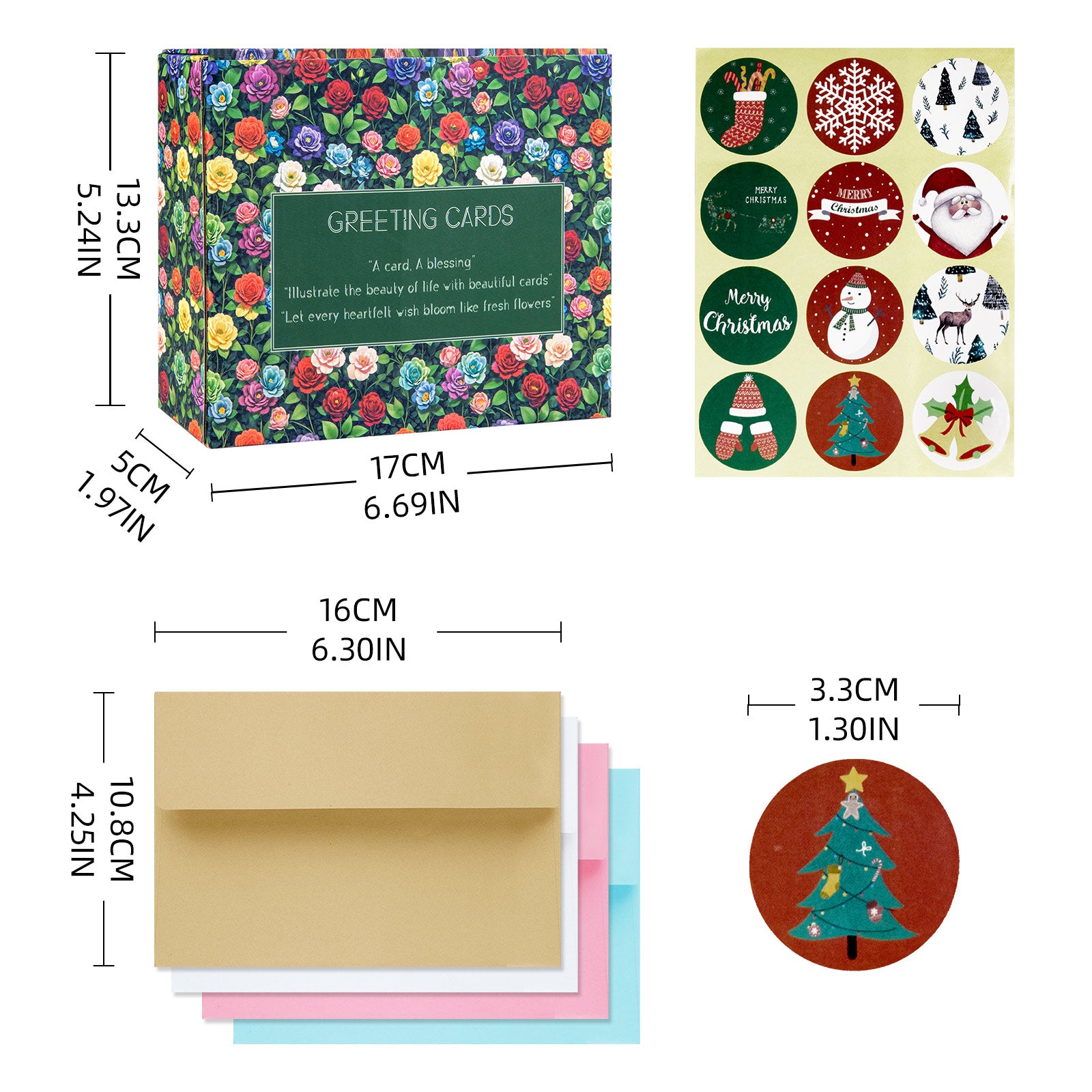 Assorted Christmas Cards Box Set of 24 - Blank Inside Holiday Greeting Cards with Envelopes - 12 Unique Festive Designs for Seasons Greetings