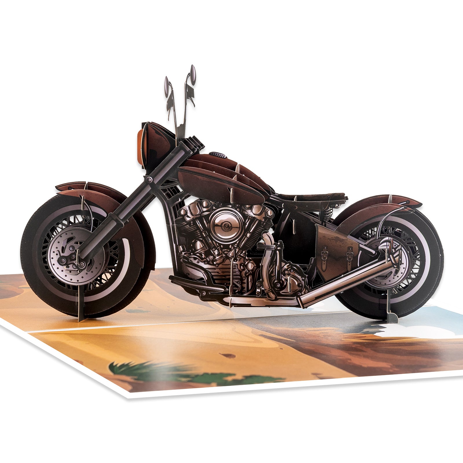 Cruiser Motorcycle Pop Up Card - 3D Road Trip Greeting Card, Western Highway Adventure Card with Envelope & Notecard