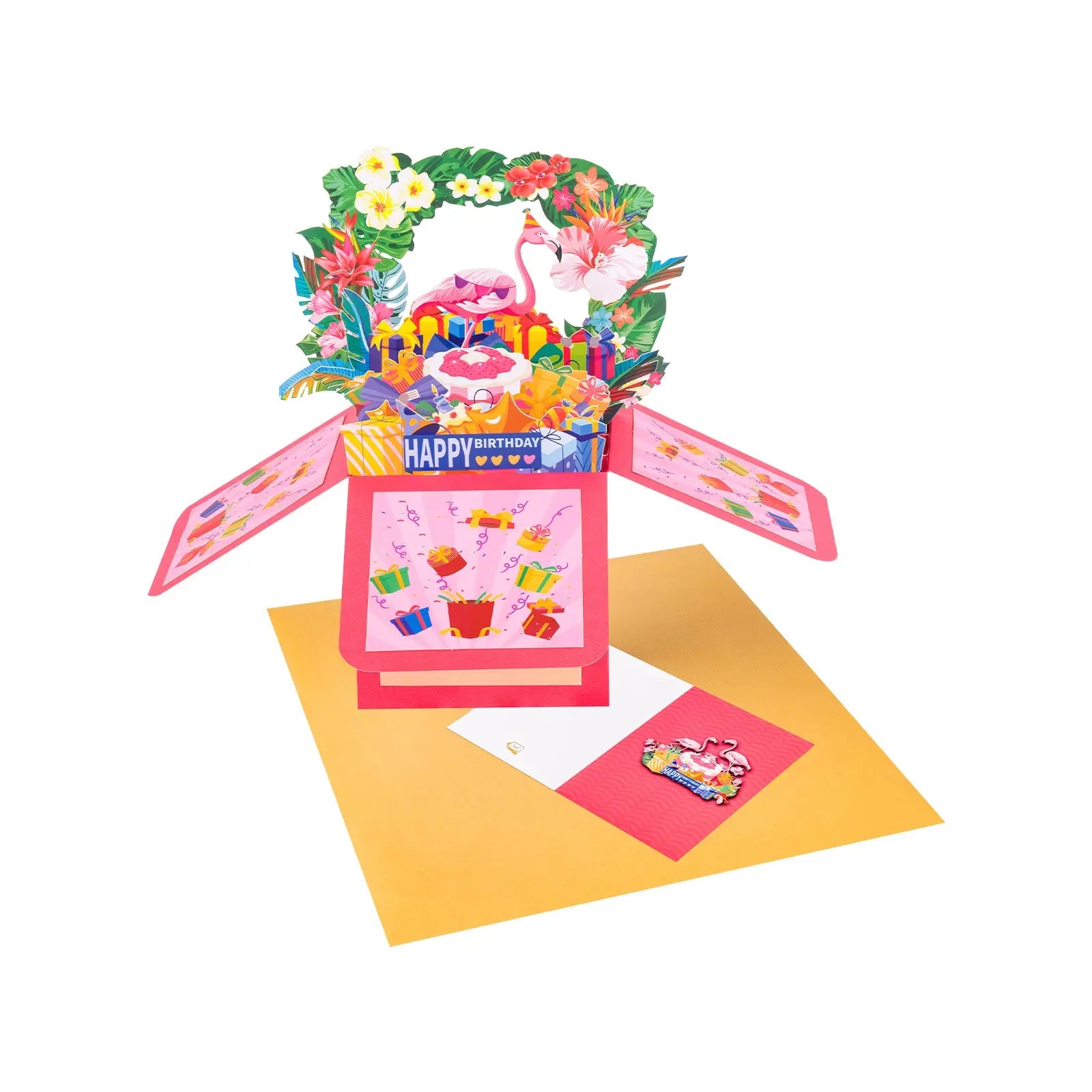 Birthday Celebration Box Pop Up Card - 3D Flamingos Birthday Gift Box Design | Handmade Birthday Keepsake Gift Magic Ants
