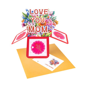 Flower Box 3D LOVE MOM Pop Up Card - 3D Bouquet Box | Handmade 3D Card | Unique Gift for Mother's Day, Birthday Magic Ants