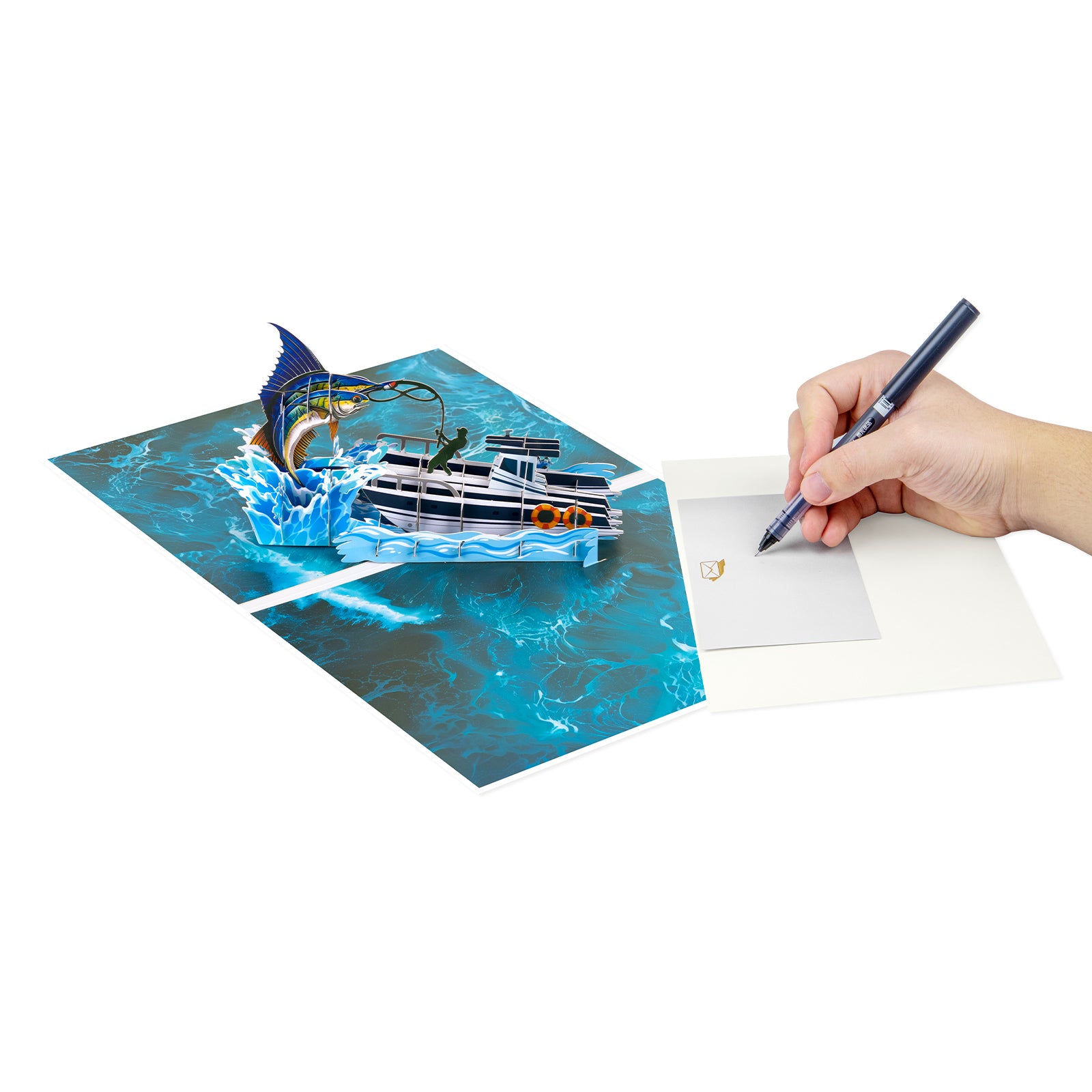 Fishing-Themed Pop-Up Card for Retirement, Birthday | 3D Yacht and Marlin Scene Design Magic Ants