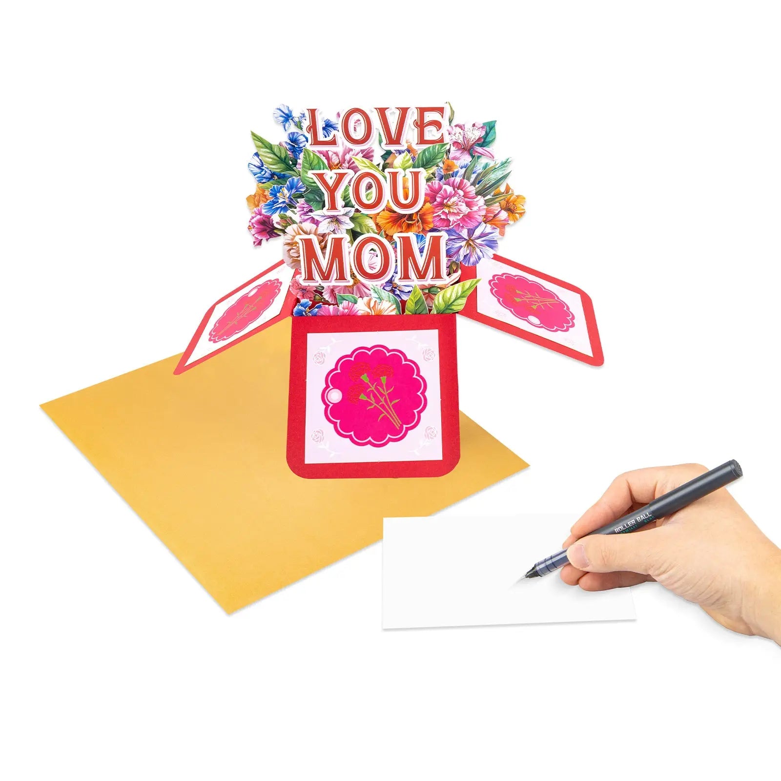 Flower Box 3D LOVE MOM Pop Up Card - 3D Bouquet Box | Handmade 3D Card | Unique Gift for Mother's Day, Birthday Magic Ants