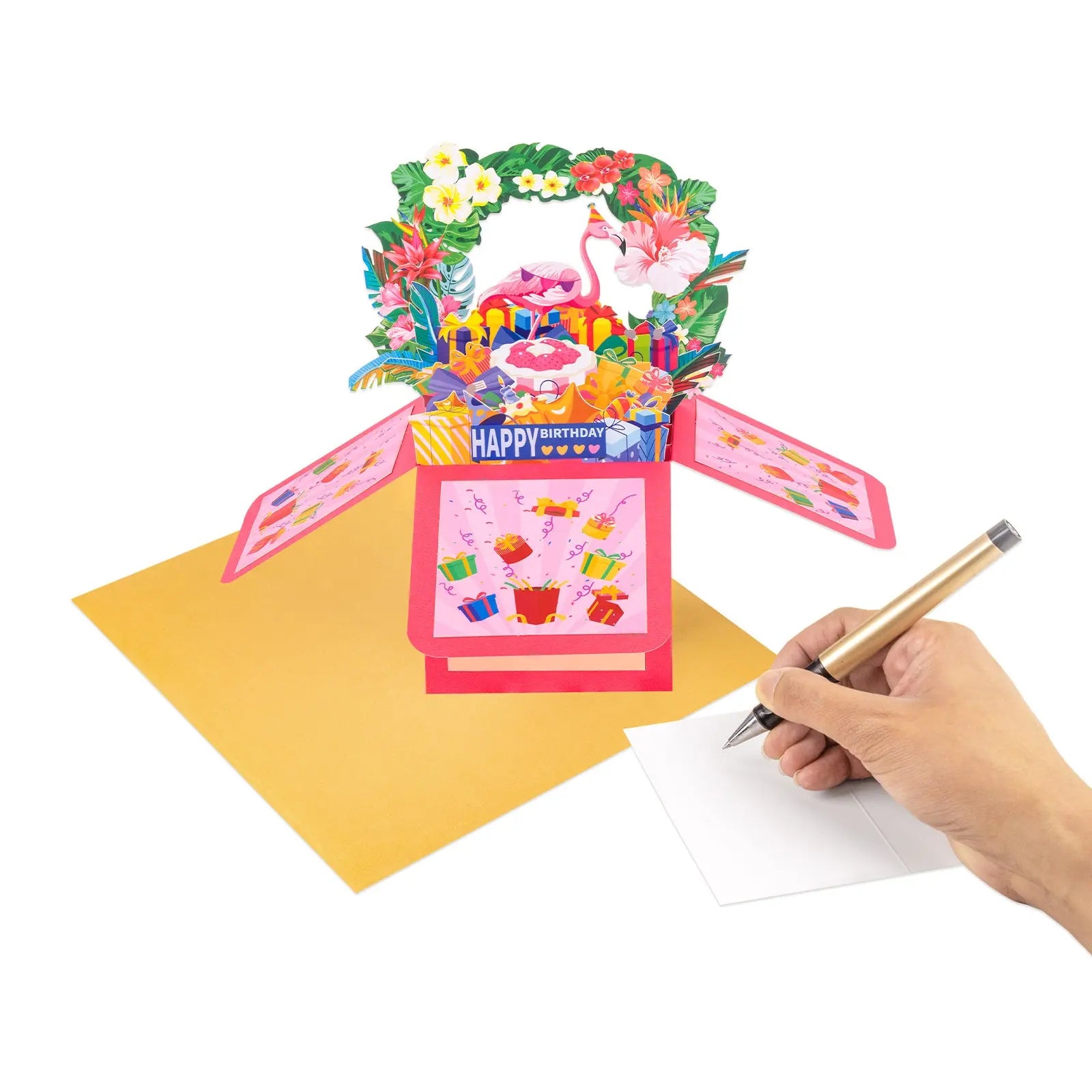 Birthday Celebration Box Pop Up Card - 3D Flamingos Birthday Gift Box Design | Handmade Birthday Keepsake Gift Magic Ants