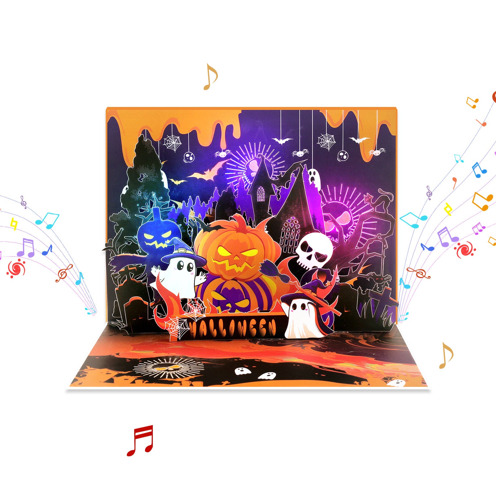 Funny Halloween Musical Pop Up Greeting Card - Ghosts, Pumpkins & Spooky Fun