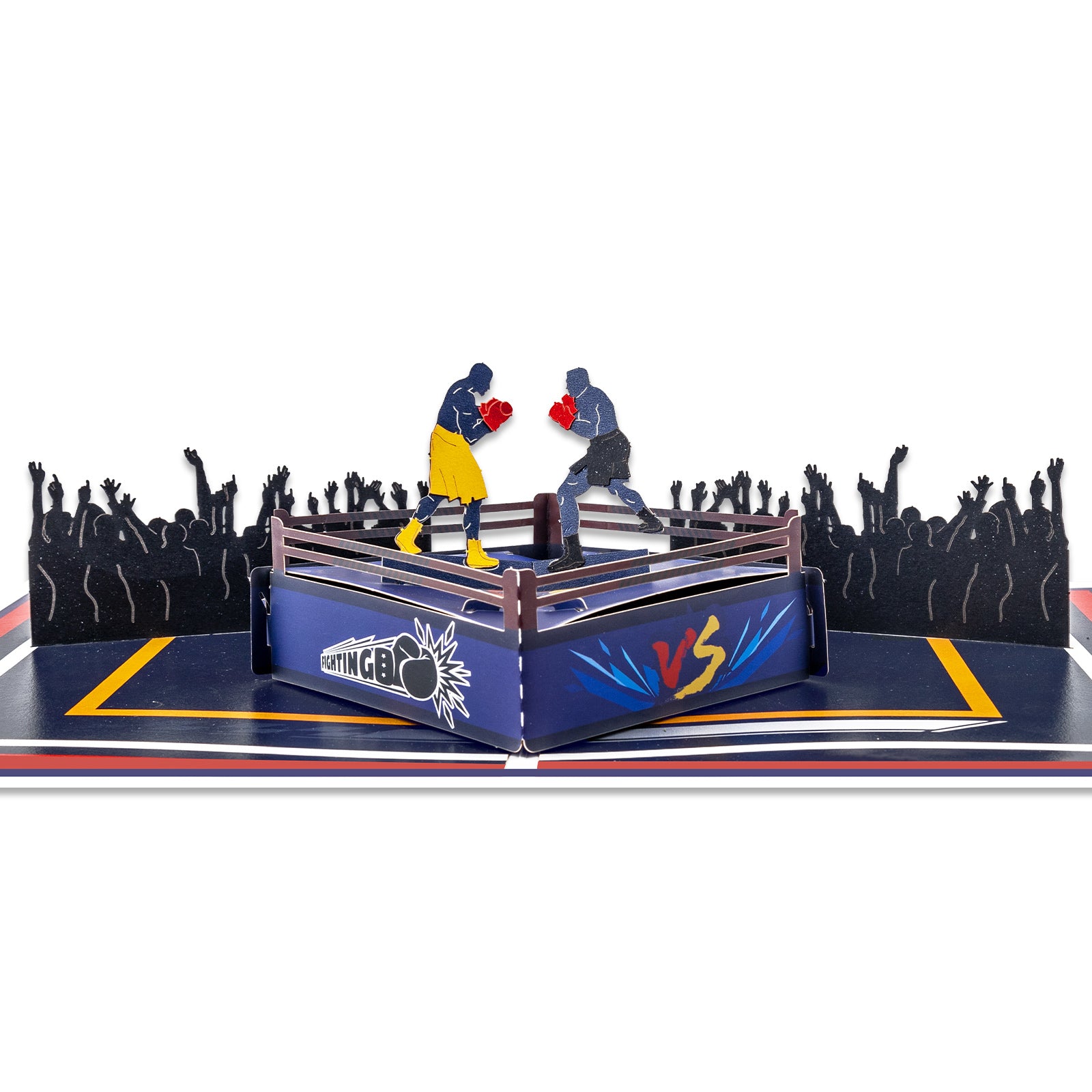 3D Pop Up Encouragement Card - Boxing Ring with Fighters and Cheering Crowd - Motivational Greeting Card for Him, Friends, or Life‘s Big Challenges