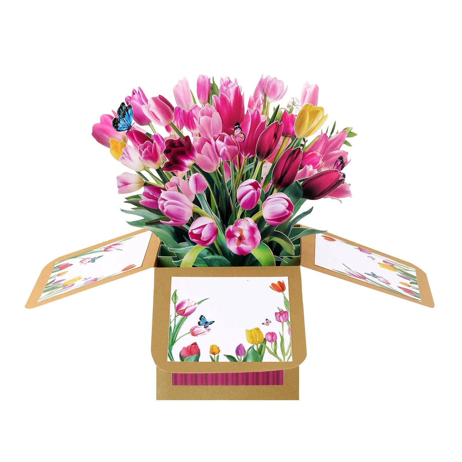Birthday Flowers Pop Up Card - 3D Tulips Bouquet Box Card | Handmade Birthday Keepsake Gift Magic Ants