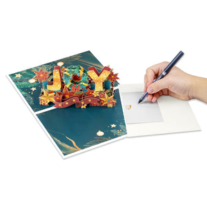 Festive 3D Joy Christmas Greeting Card - Unique Pop Up Holiday Card with Message Space Magic Ants
