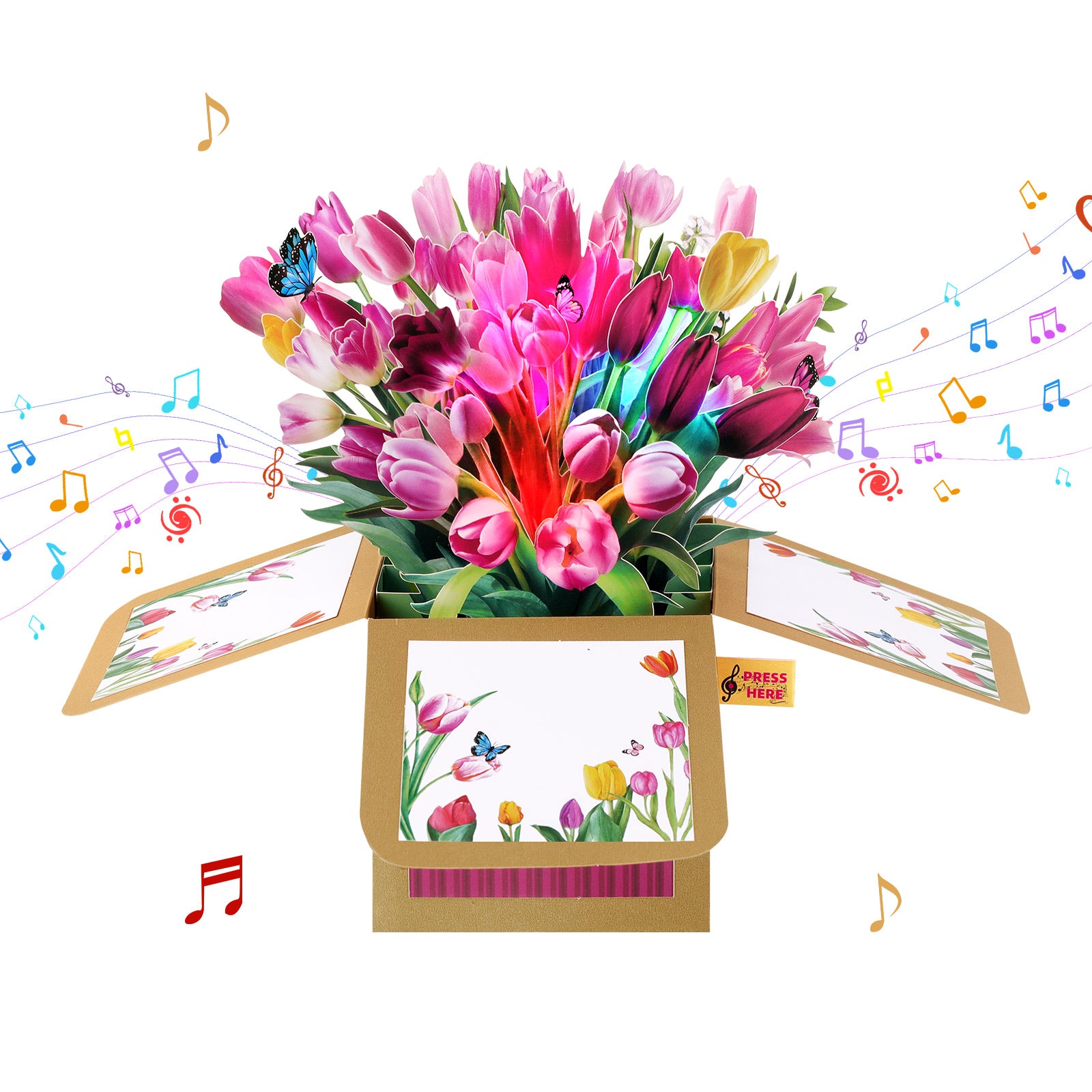 Musical Birthday Pop-Up Card with Tulip Flowers Magic Ants