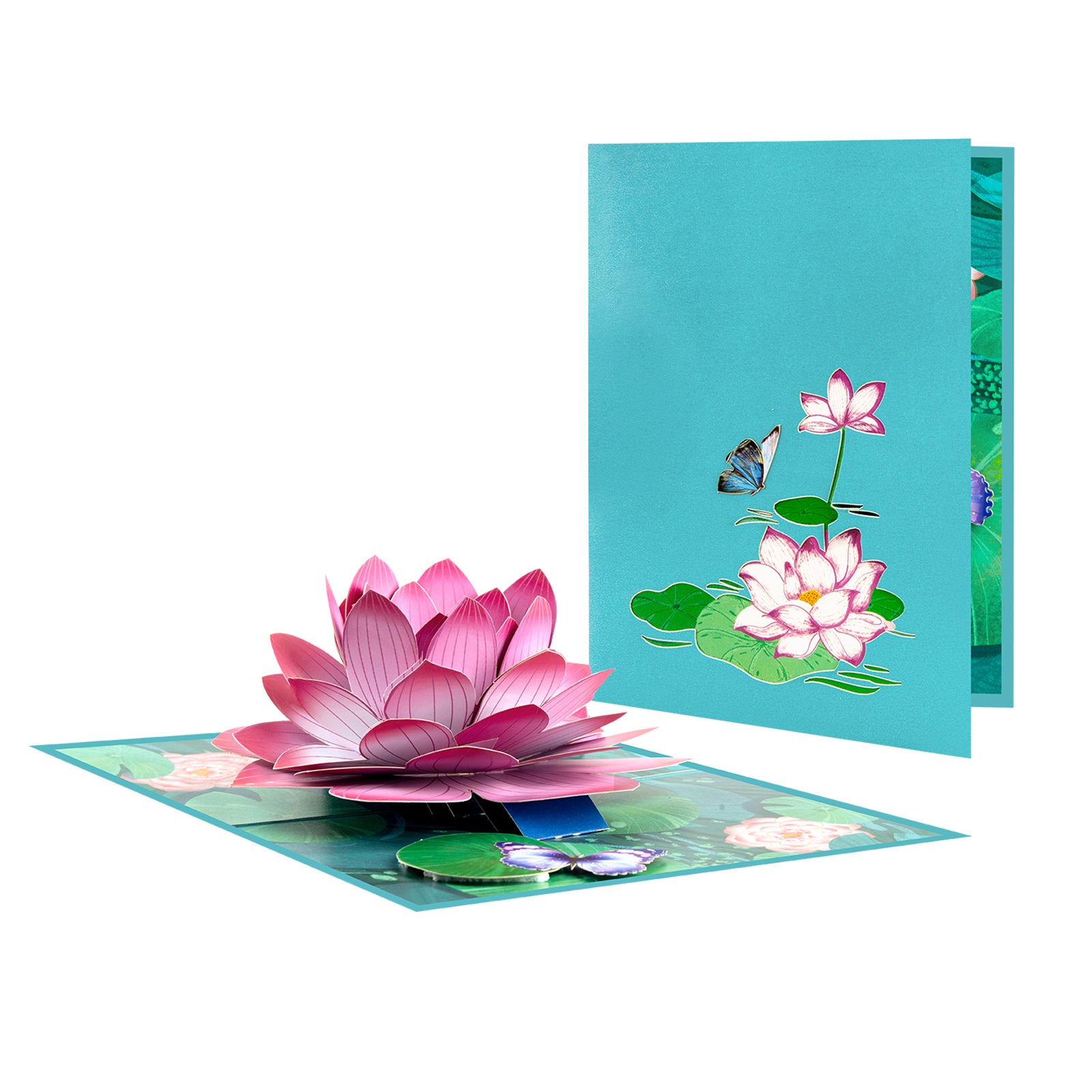 3D Pop Up Card - Цветок лотоса с бабочкой и кувшинками - Поздравительная открытка ручной работы на день рождения, День матери, благодарность или пожелание выздоровления