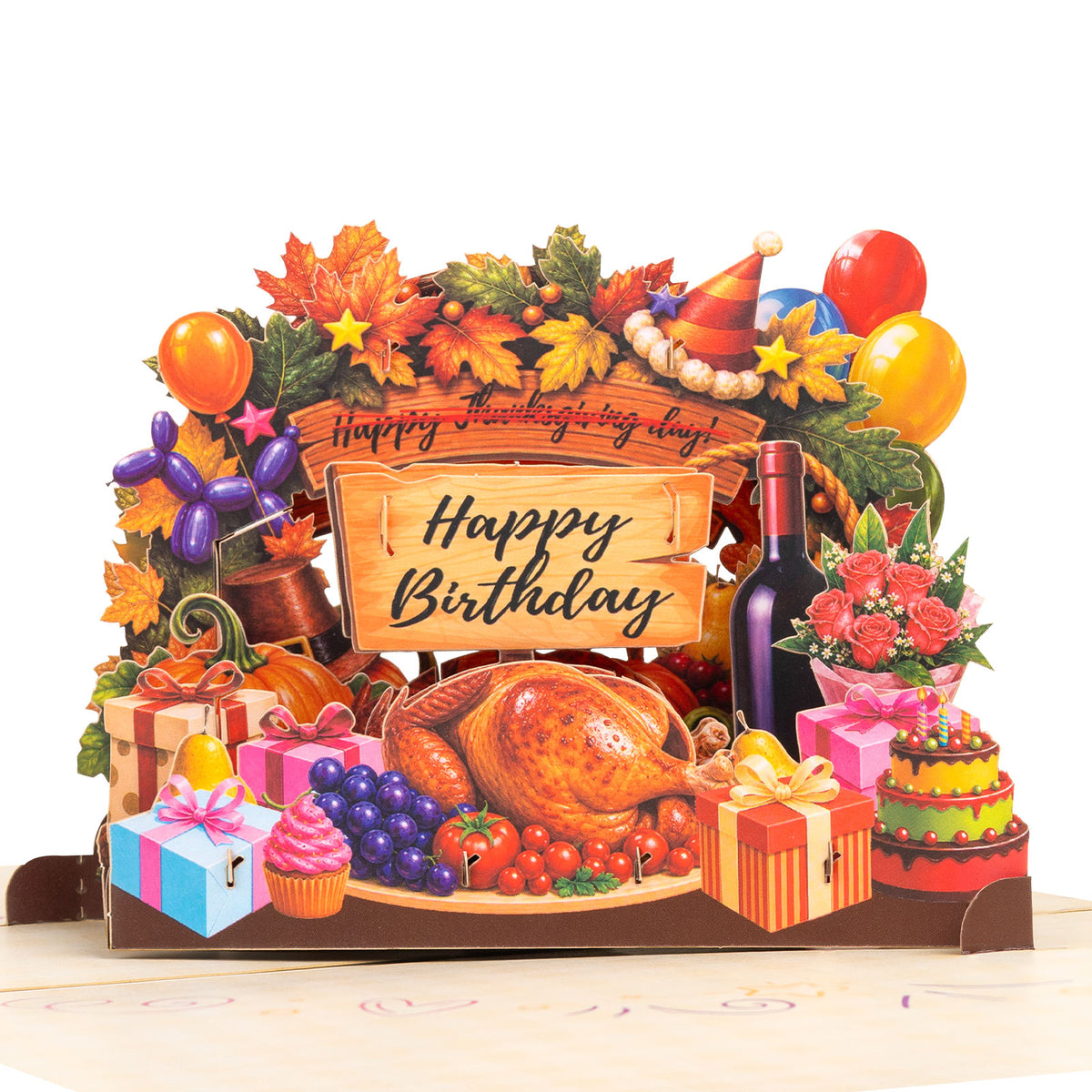 Funny Birthday Pop-Up Card - Crossed-Out Thanksgiving & Turkey Feast