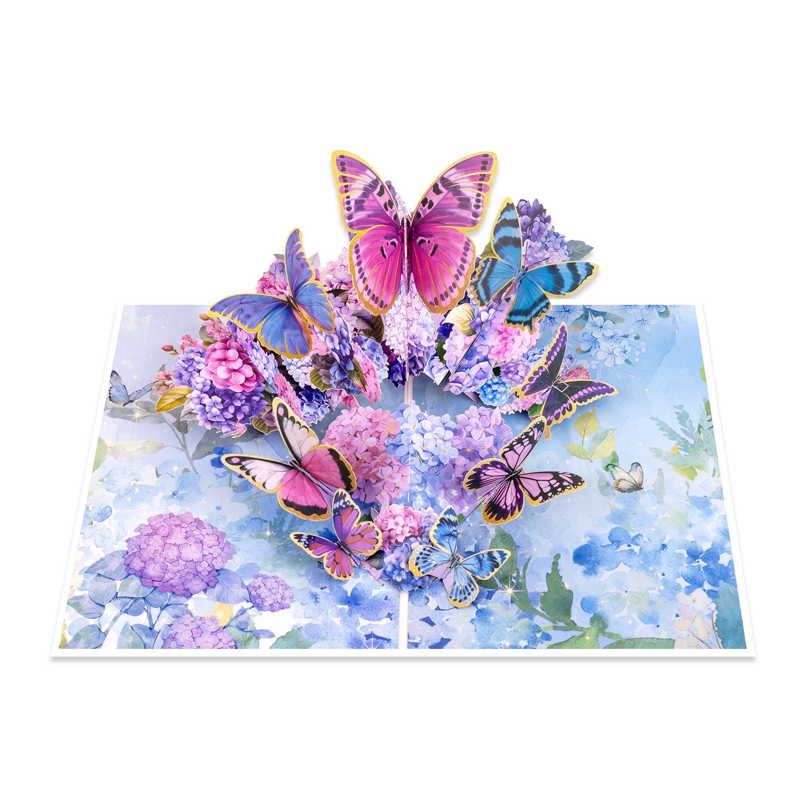 3D Pop Up Card - Butterflies and Hydrangea Design - Handmade Greeting Card for Birthday, Thank You, Mother's Day & More