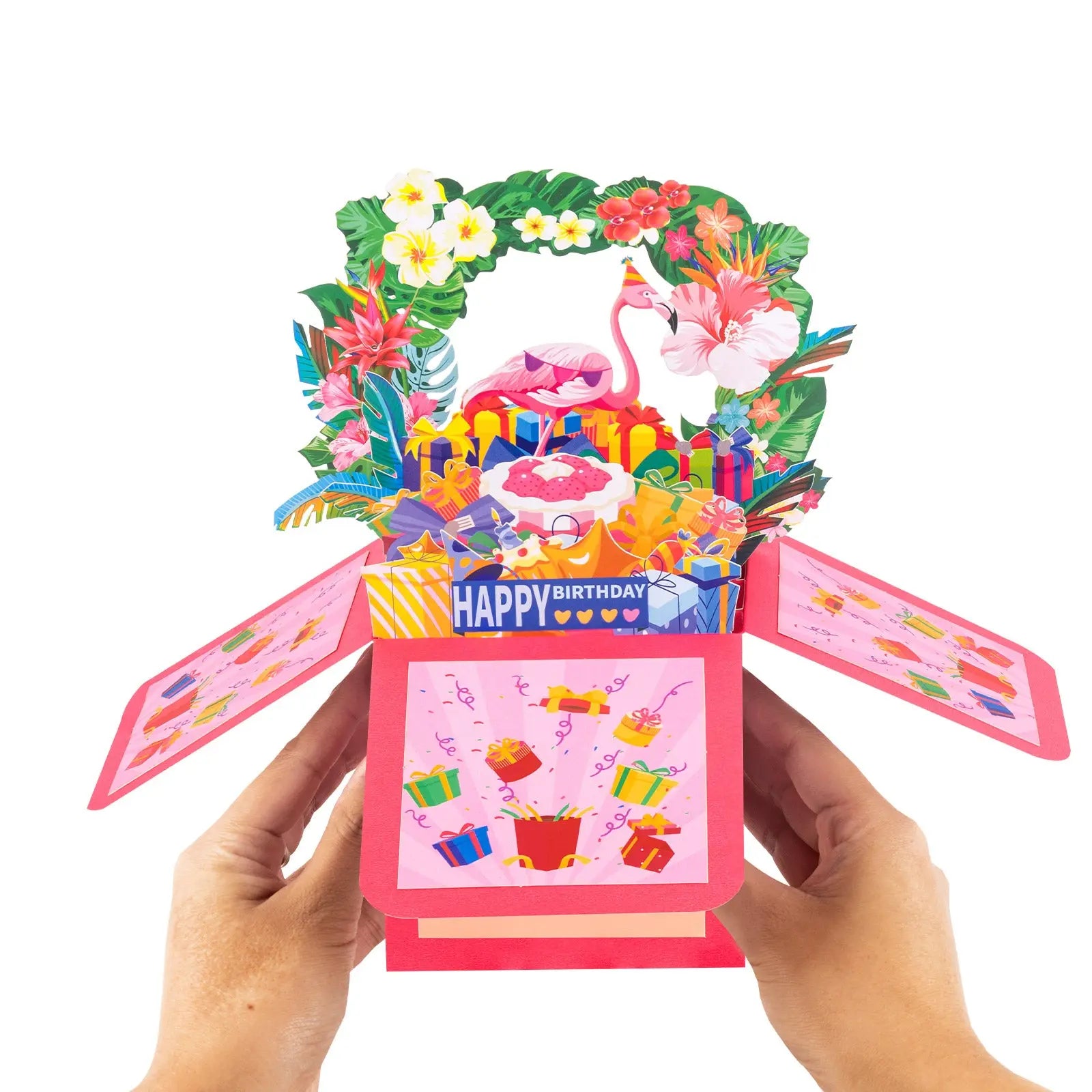 Birthday Celebration Box Pop Up Card - 3D Flamingos Birthday Gift Box Design | Handmade Birthday Keepsake Gift Magic Ants
