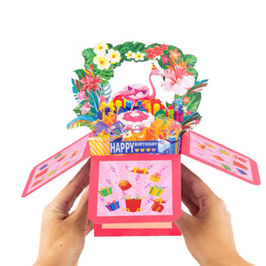 Birthday Celebration Box Pop Up Card - 3D Flamingos Birthday Gift Box Design | Handmade Birthday Keepsake Gift Magic Ants