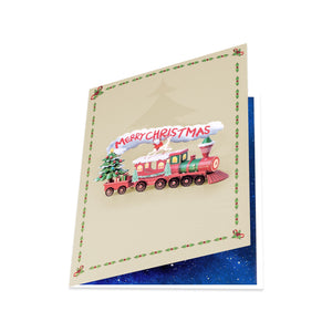 Pop Up Christmas Train Card - Handmade 3D Holiday Greeting with Envelope & Blank Notecard Magic Ants