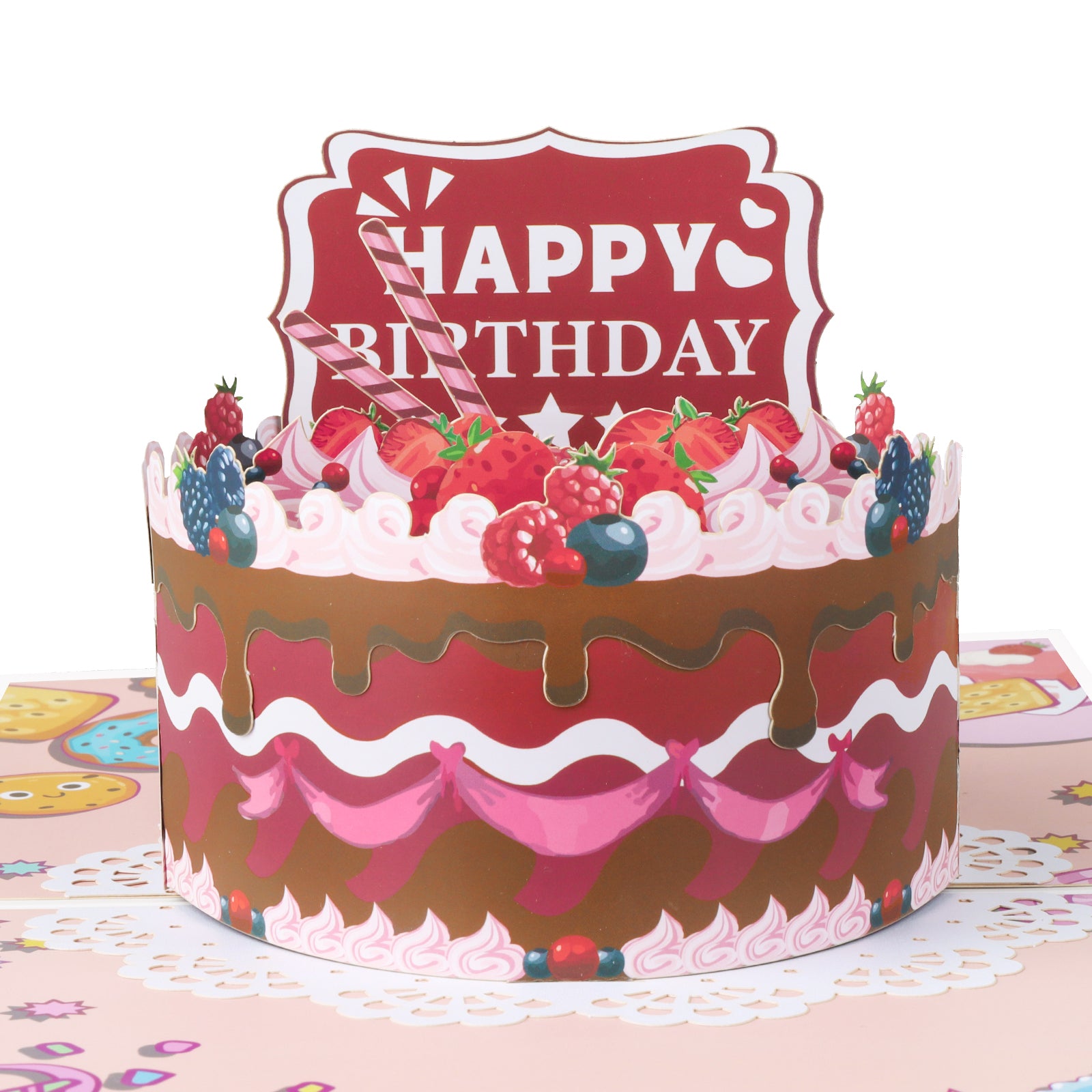 3D Клубничный торт ко дню рождения Pop Up Card