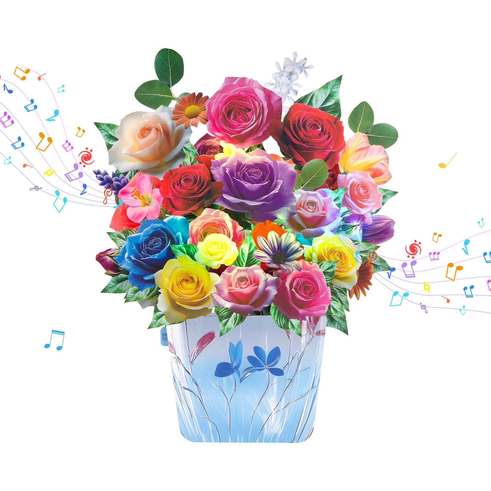 Rose musical pop-up bouquet card with lights in full display