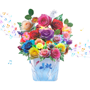 Rose musical pop-up bouquet card with lights in full display