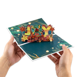 Festive 3D Joy Christmas Greeting Card - Unique Pop Up Holiday Card with Message Space Magic Ants