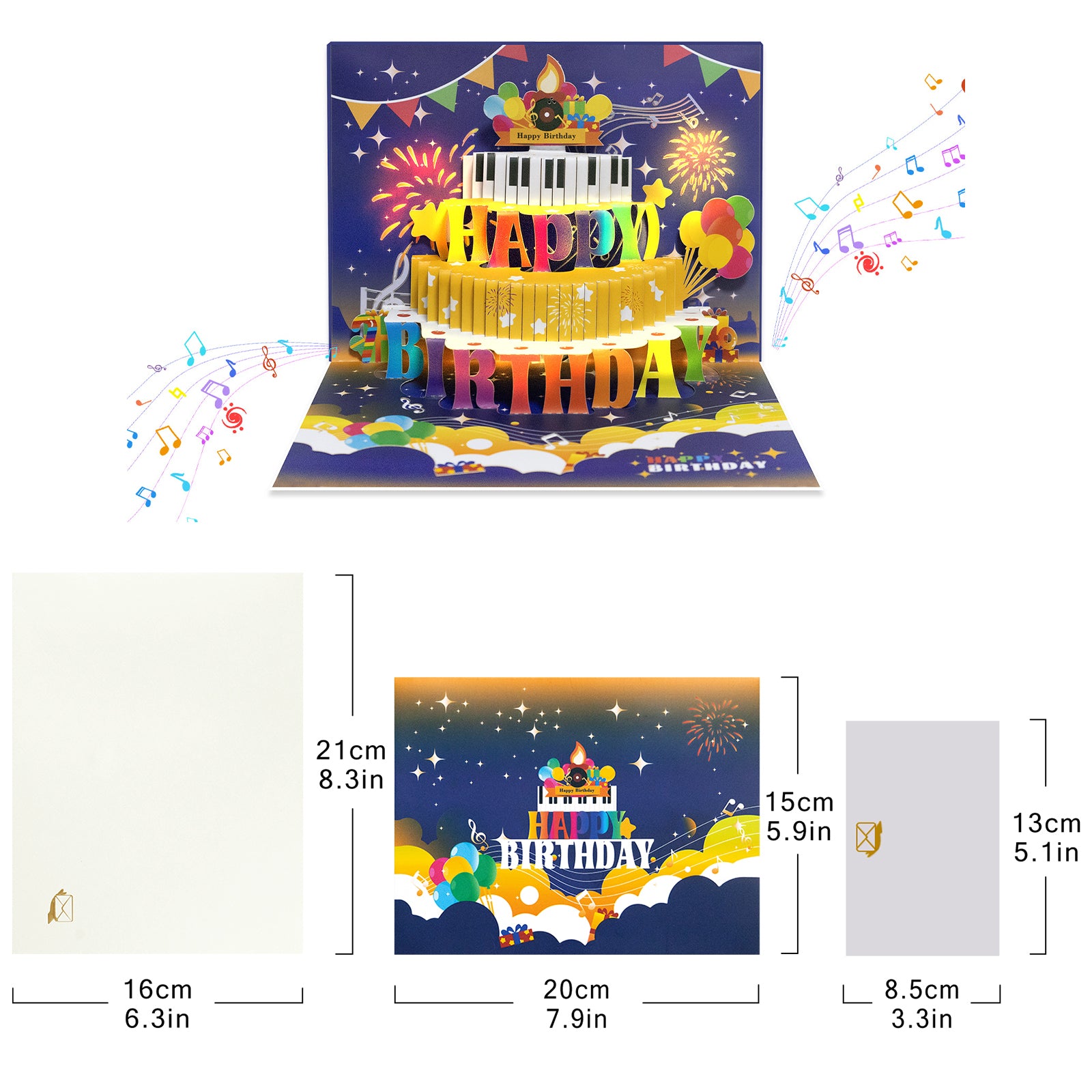 Musical Birthday Pop-Up Card with Piano Cake Magic Ants