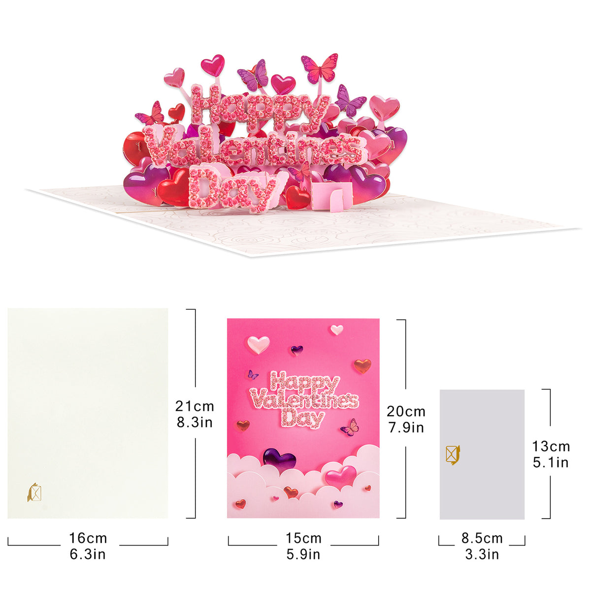 Valentine's Day 3D Pop-Up Card - Rose Lettering & Floating Hearts