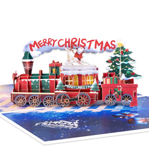 Pop Up Christmas Train Card - Handmade 3D Holiday Greeting with Envelope & Blank Notecard Magic Ants
